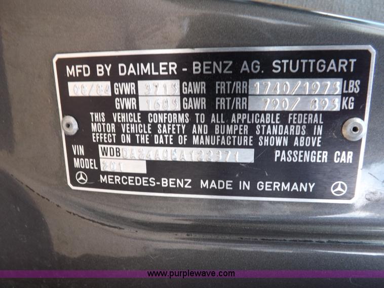 image for item J6883 1984 Mercedes Benz 190E