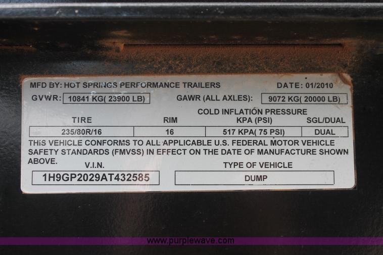 image for item H8147 2010 Hot Springs Performance end dump trailer