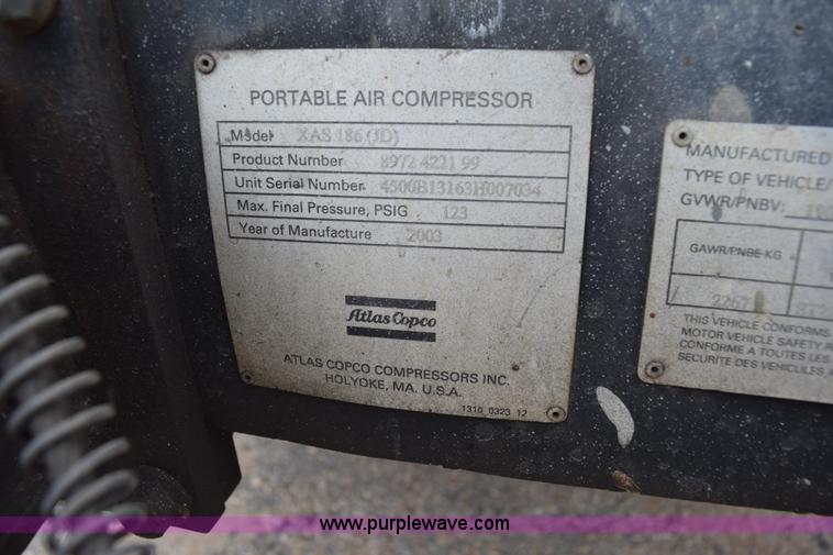 image for item L5794 2003 Atlas Copco XAS186 air compressor