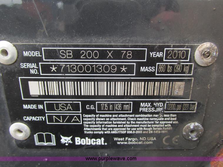 image for item K6589 2010 Bobcat SB200X78 snow blower