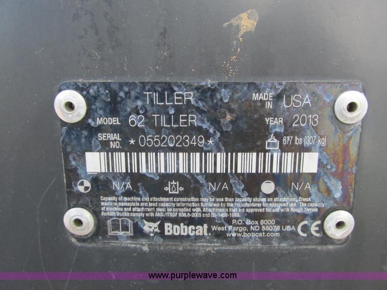 image for item K6596 2013 Bobcat 62 Tiller skid steer tiller attachment