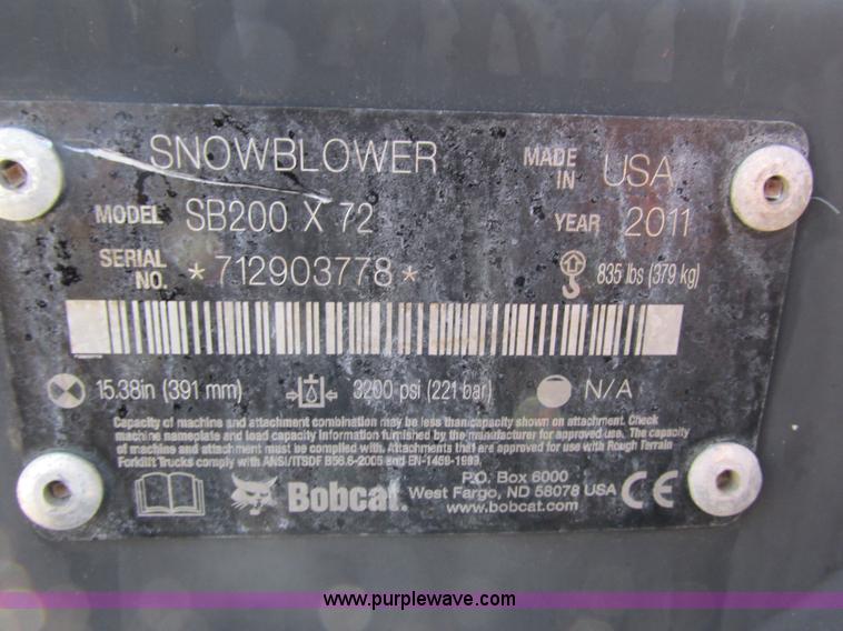 image for item K6602 2011 Bobcat SB200X72 snowblower skid steer attachment