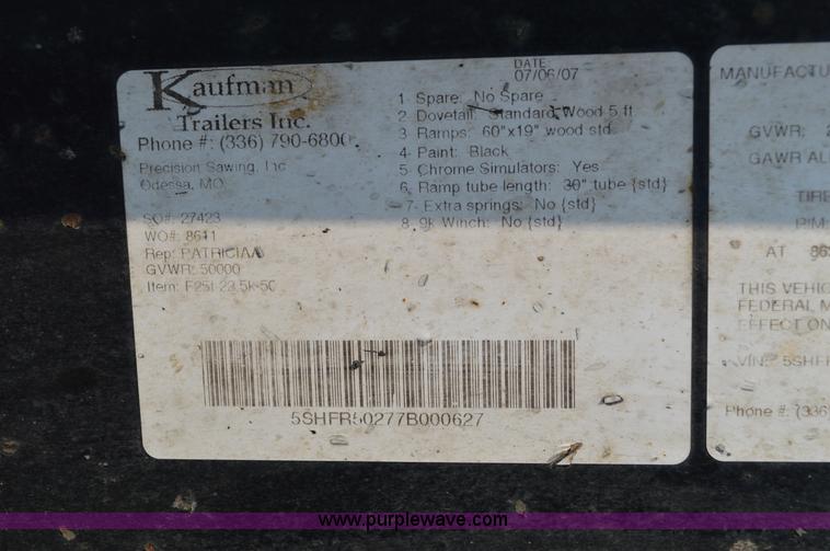 image for item AX9426 2007 Kaufman R25TON equipment trailer