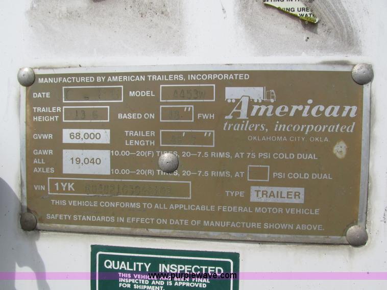 image for item H1250 1986 American A453W dry van trailer