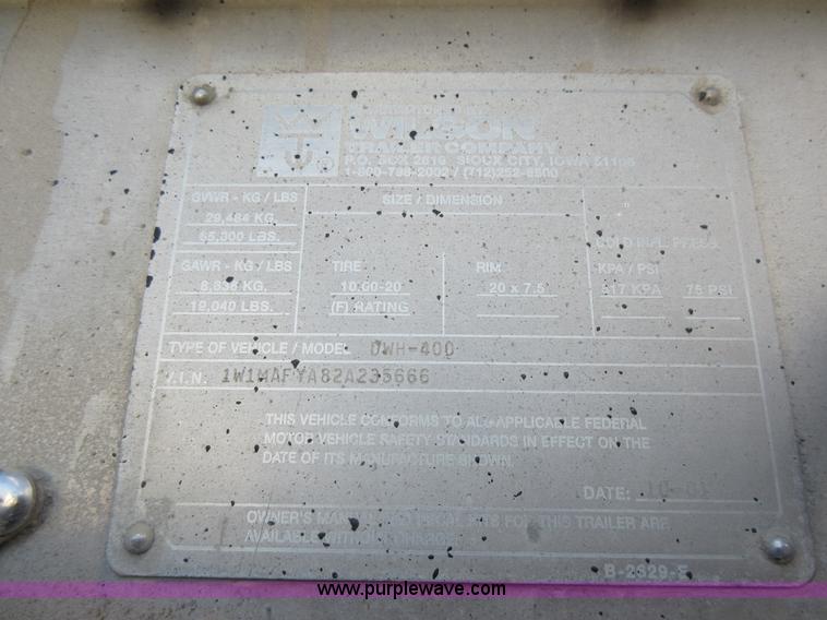 image for item AX9401 2002 Wilson DWH-400 hopper grain trailer