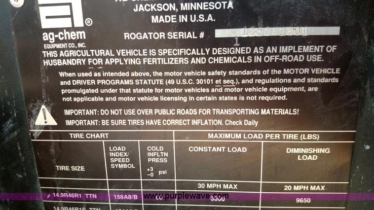 image for item K1144 2000 Ag-Chem RoGator 1254C self-propelled sprayer