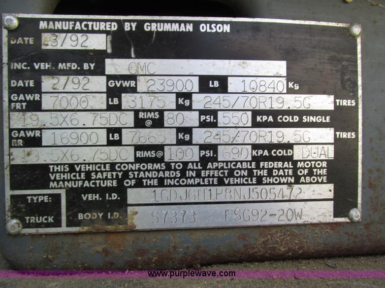 image for item H1233 1992 GMC TopKick box truck