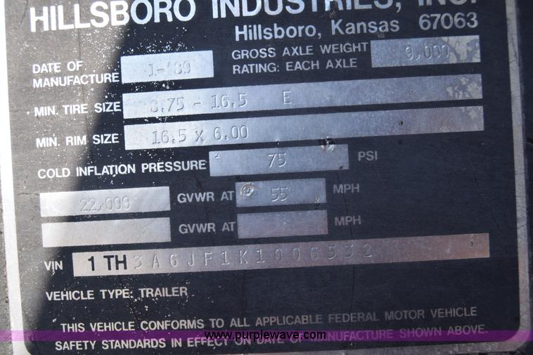 image for item J7767 1989 Hillsboro equipment trailer