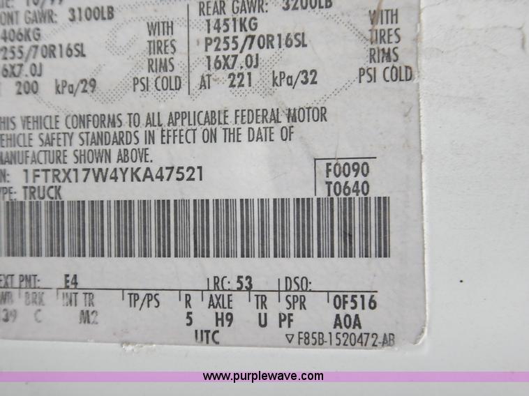 image for item K1619 2000 Ford F150 XLT SuperCab pickup truck