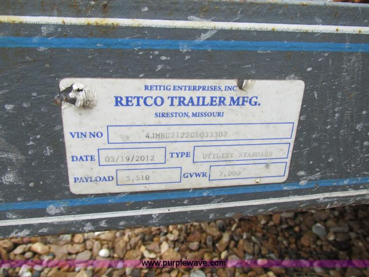 image for item K5103 2012 Retco utility trailer