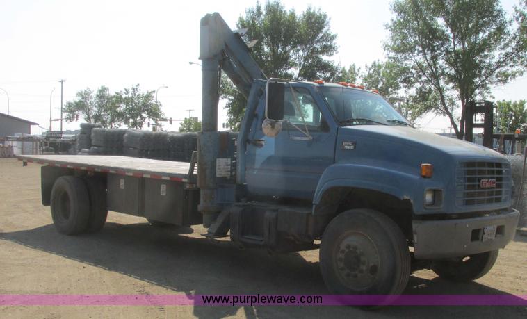 image for item A8854 1998 GMC C7500 flat bed truck with crane