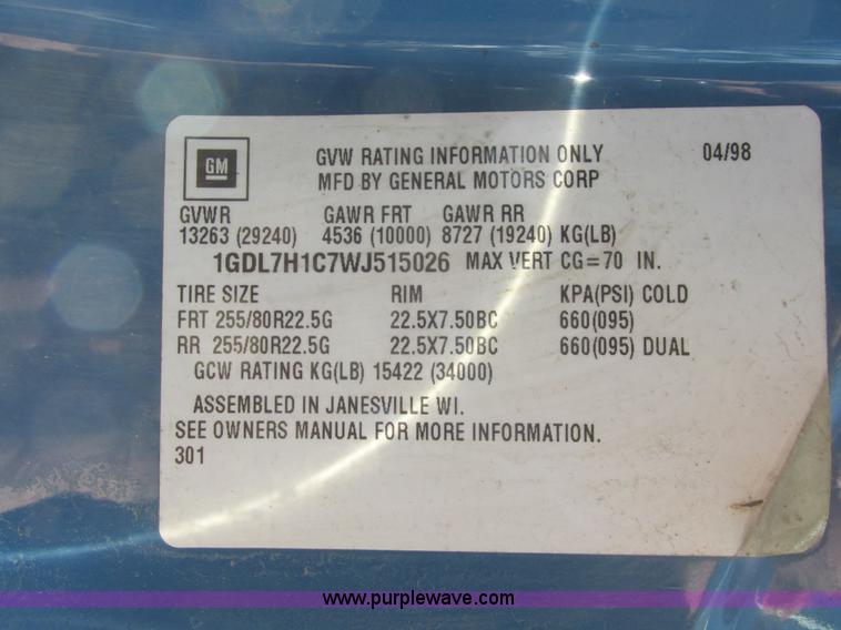 image for item A8854 1998 GMC C7500 flat bed truck with crane