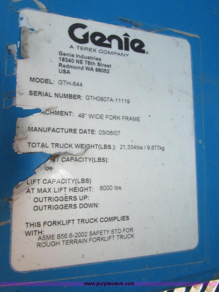 image for item H4507 2007 Genie GTH844 telehandler