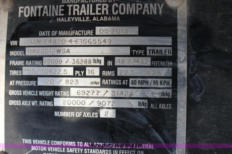 image for item J4473 2014 Fontaine HAVSD12WSA equipment trailer