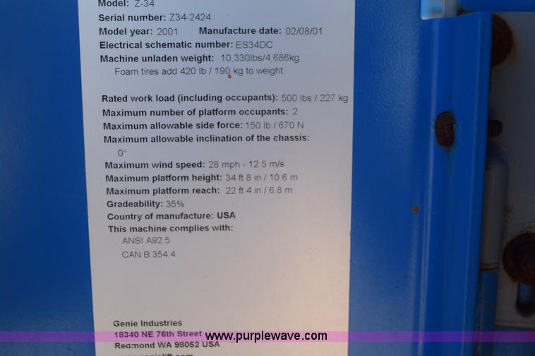 image for item J7768 2001 Genie Z-34/22 boom lift
