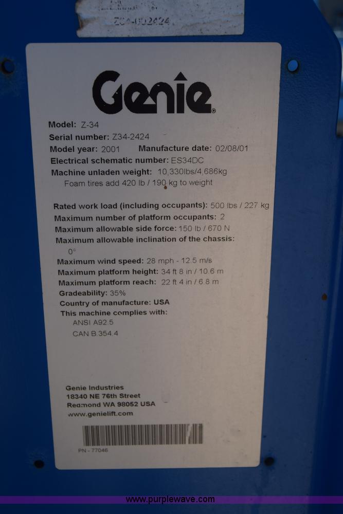 image for item J7768 2001 Genie Z-34/22 boom lift