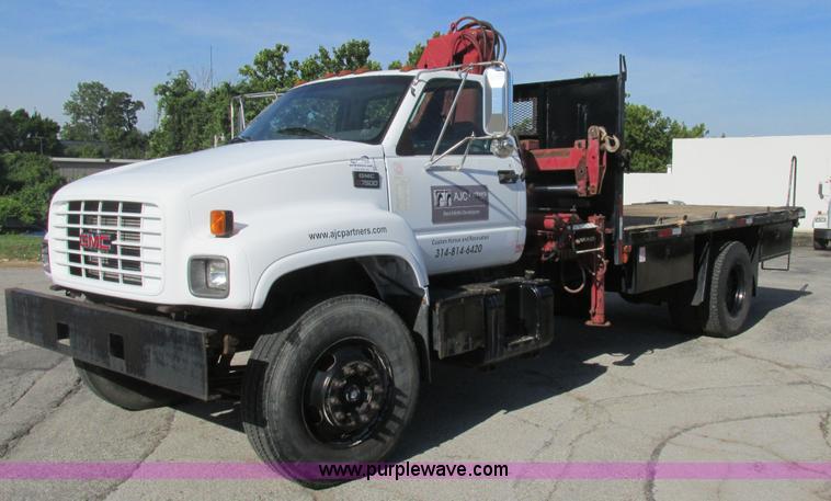image for item K5094 1997 GMC C7500 flat bed truck with crane