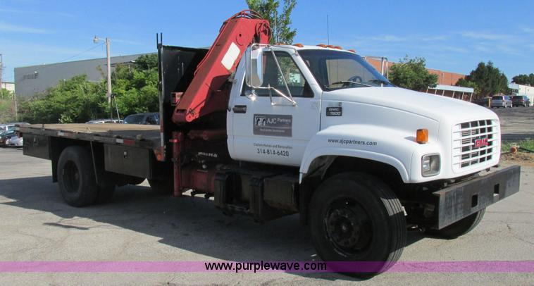image for item K5094 1997 GMC C7500 flat bed truck with crane