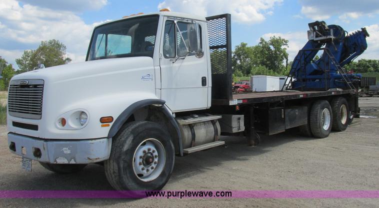 image for item K5108 1999 Freightliner FL112 flatbed truck with crane