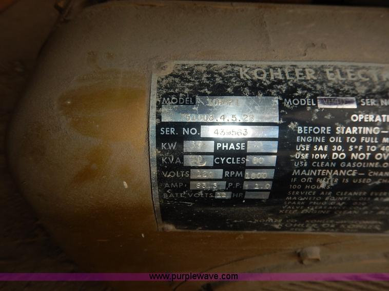 image for item BH9885 Kohler electric plant generator