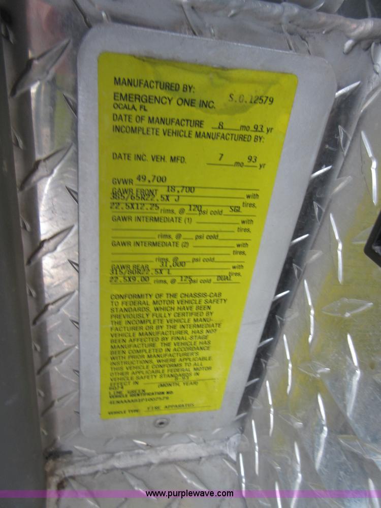 image for item I2030 1993 Hurricane E-One ladder fire truck