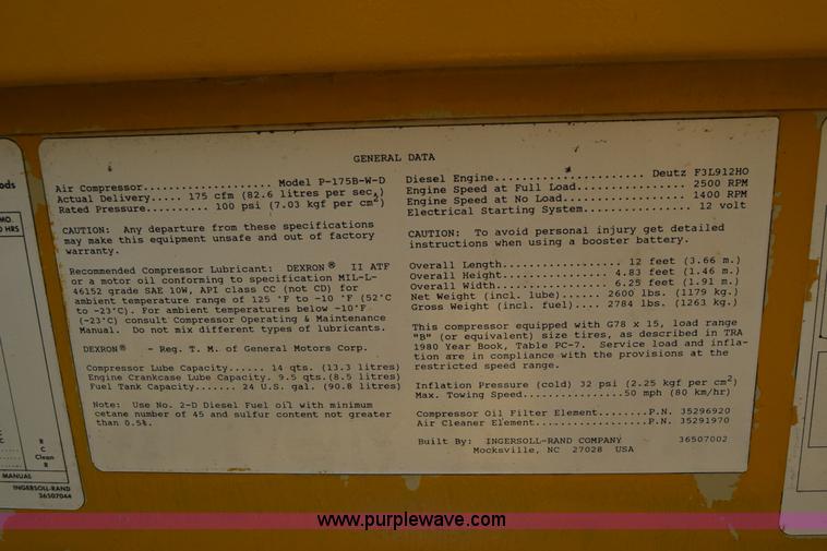 image for item J8058 Ingersoll Rand 175 air compressor