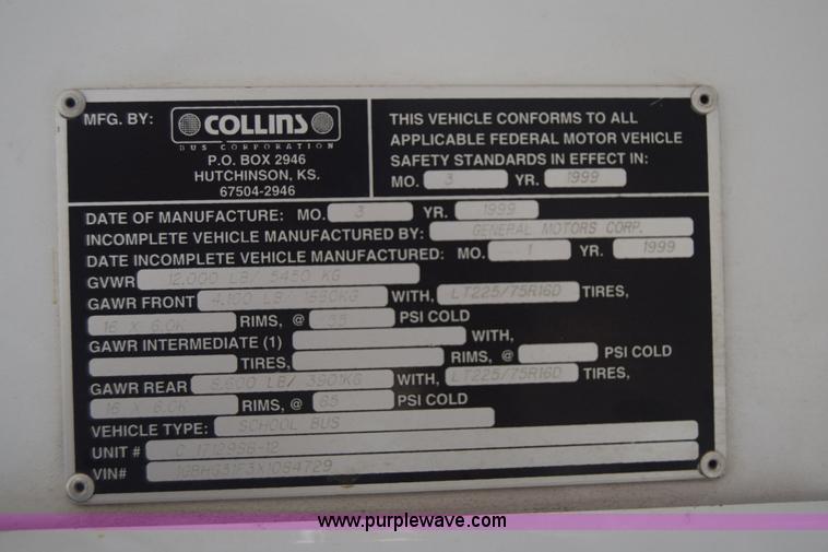 image for item J8110 1999 Chevrolet Express 3500 Cargo school bus