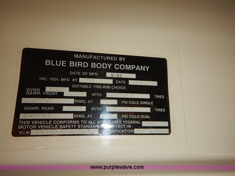 image for item K1633 1995 Chevrolet Blue Bird school bus