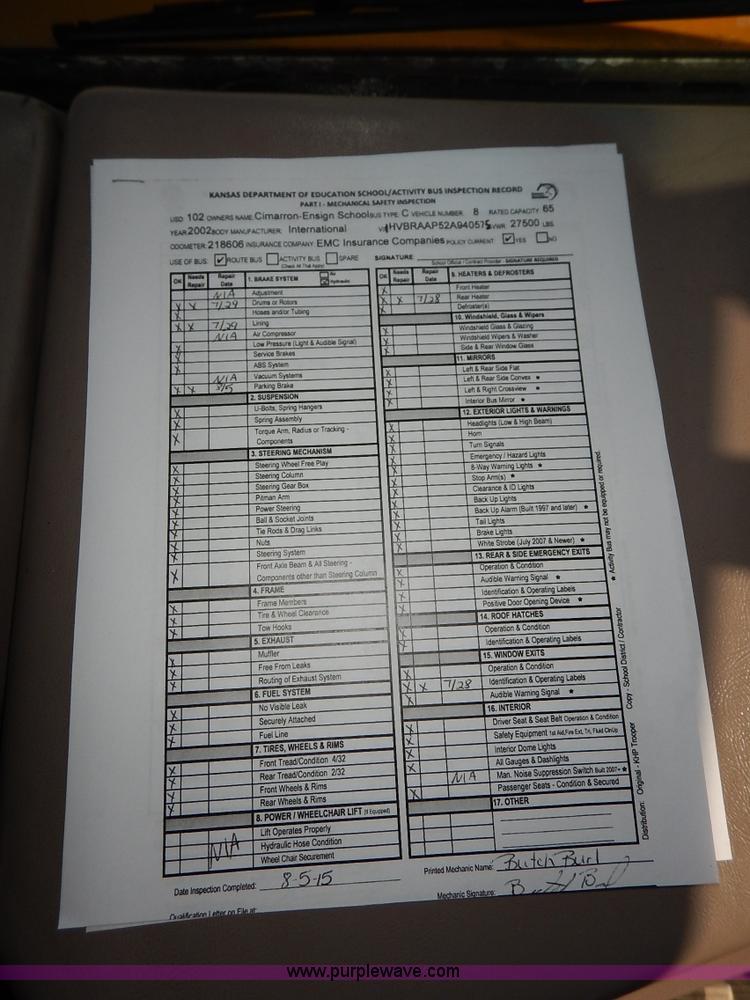 image for item K1644 2002 International school bus