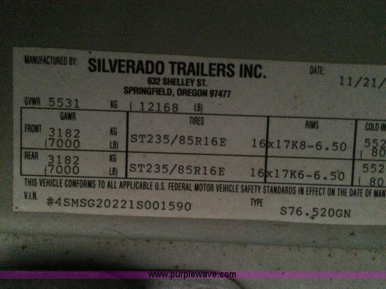 image for item K1150 2001 Silverado aluminum stock trailer