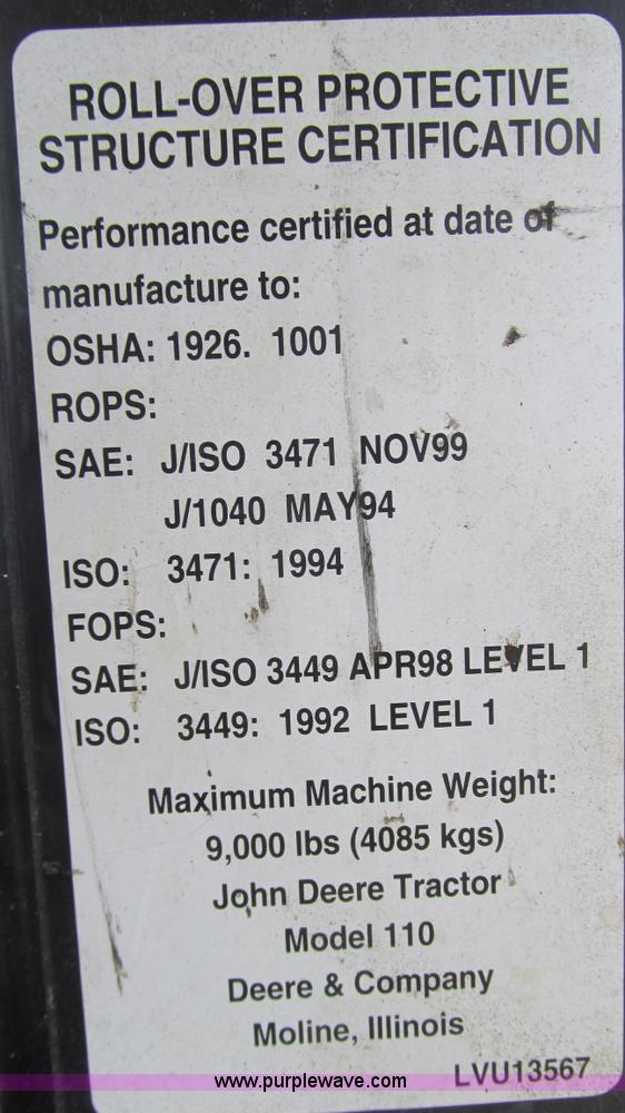 image for item L5263 2007 John Deere 110 MFWD tractor