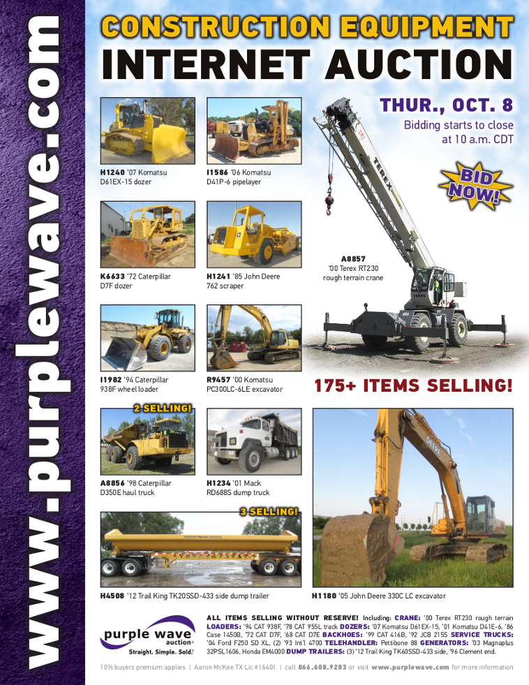 SOLD! Construction Equipment Auction Items Sold 1082015 Purple Wave