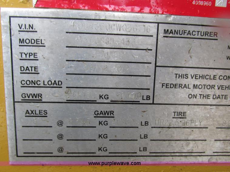 image for item H4509 2012 Trail King TK60SSD-433 side dump trailer