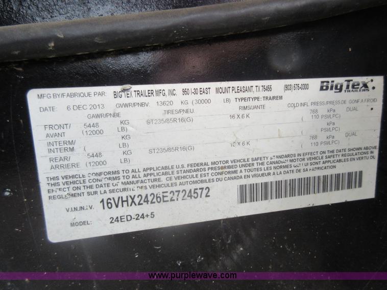 image for item L2775 2014 Big Tex 24ED-24+5 equipment trailer