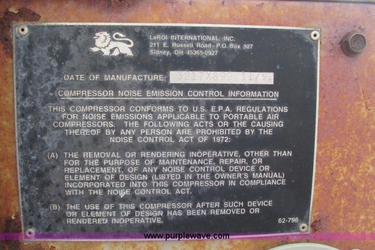 image for item J3642 1992 Leroi 185 air compressor