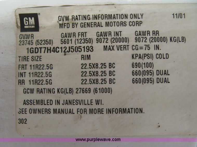 image for item L6346 2002 GMC C8500 dump truck