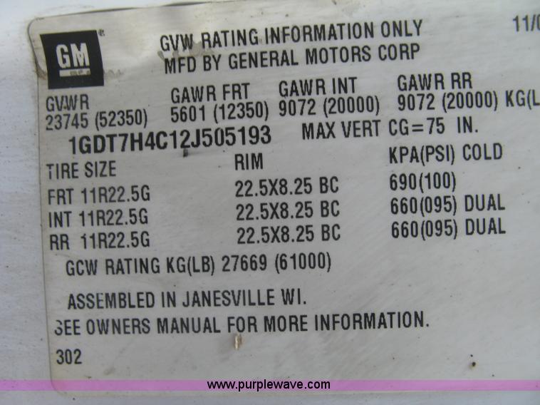 image for item L6346 2002 GMC C8500 dump truck