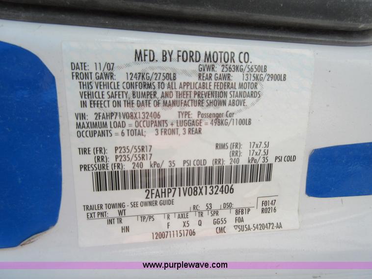 image for item I6449 2008 Ford Crown Victoria Police Interceptor