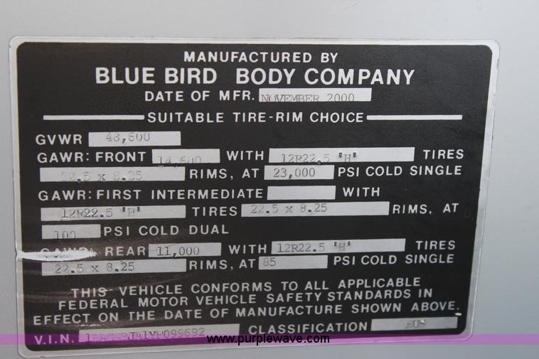 image for item J4391 2000 Blue Bird Commercial Bus
