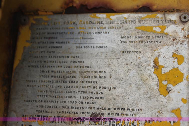 image for item J4393 1972 Hyster H150F rough terrain forklift