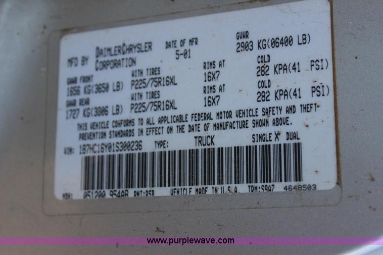 image for item J4416 2001 Dodge Ram 1500 pickup truck