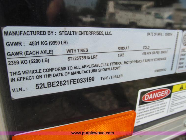 image for item K6352 2015 Stealth enclosed cargo trailer