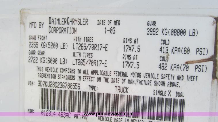 image for item L5262 2003 Dodge Ram 2500 Quad Cab pickup truck