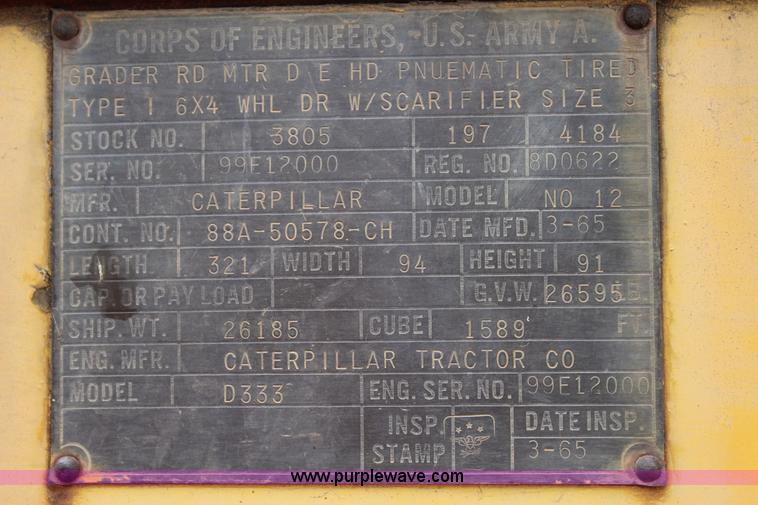 image for item J4394 1965 Caterpillar 12E rigid frame motor grader