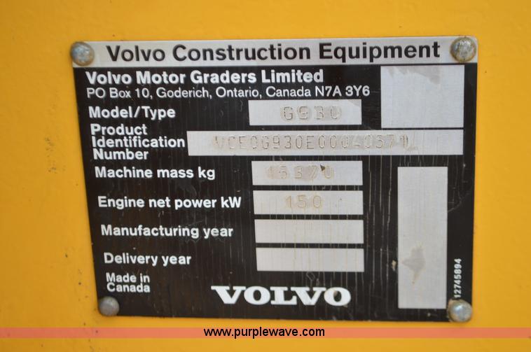 image for item J8698 2007 Volvo G930 motor grader