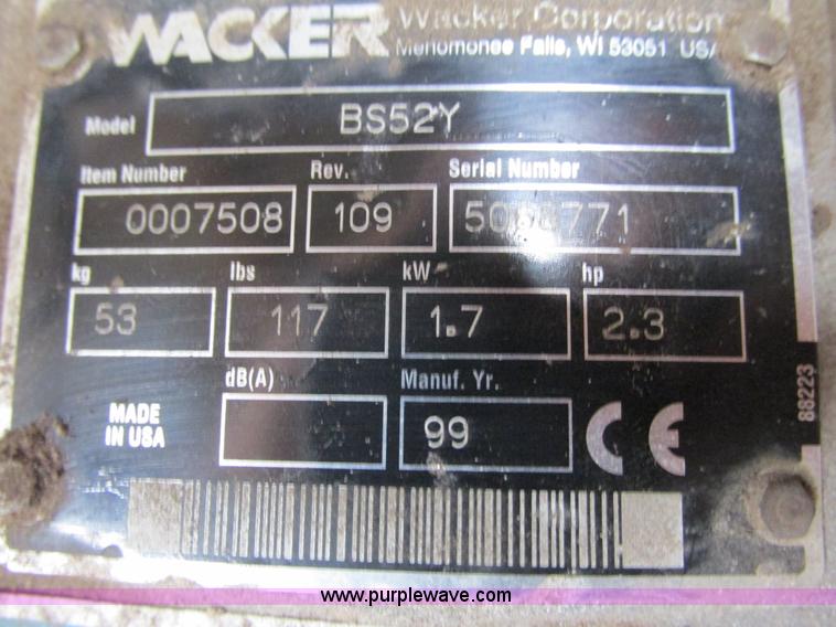 image for item L3847 1999 Wacker BS52Y walk behind compactor