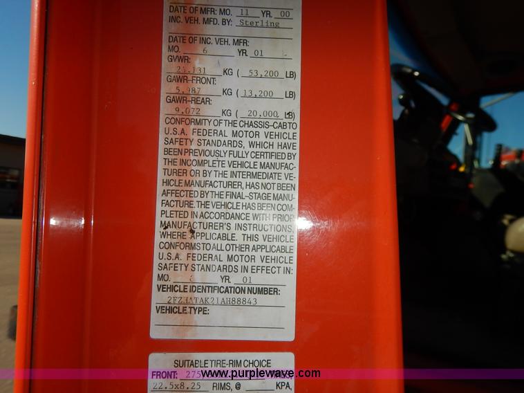 image for item K1708 2001 Sterling LT7501 dump truck