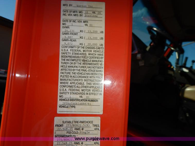 image for item K1710 2001 Sterling LT7501 dump truck