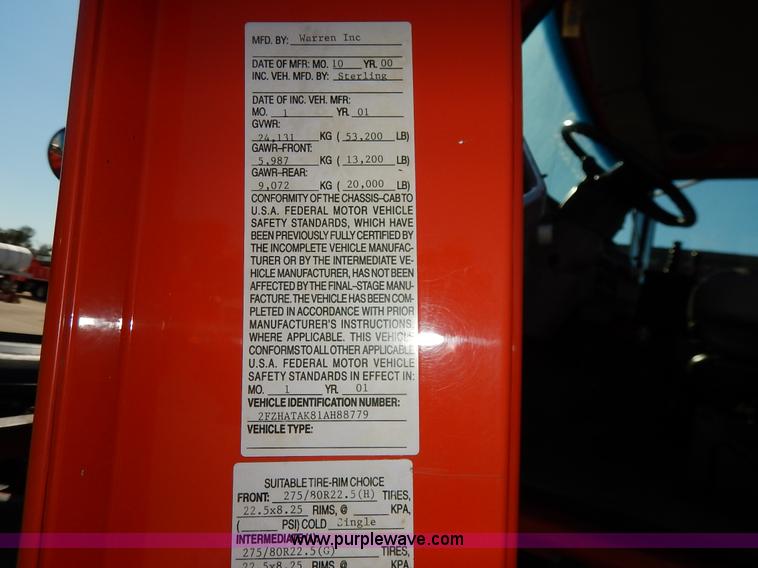 image for item K1712 2001 Sterling LT7501 dump truck