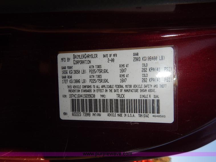 image for item K1721 2001 Dodge Ram 1500 pickup truck